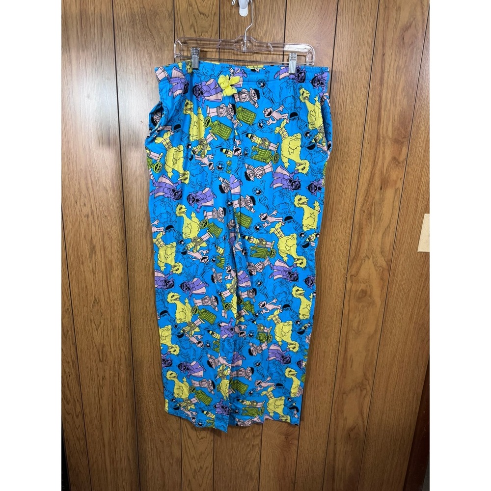 Sesame Street Pajama Pants 2XL Blue Cotton Character Print Big Bird Elmo Pockets